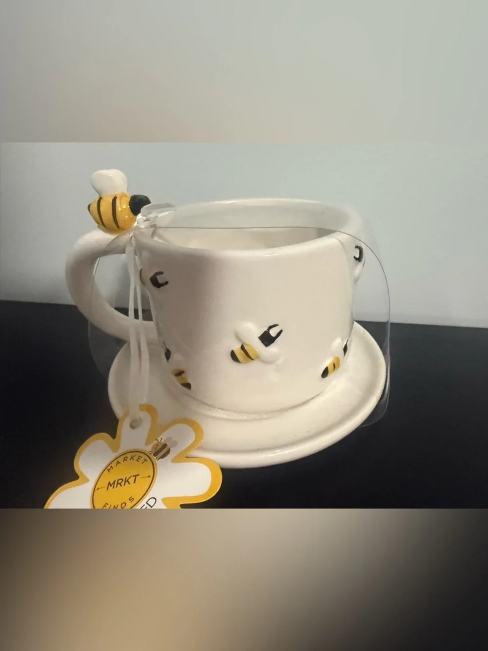 Market Finds Ceramic Teacup and Saucer - with Hand painted Bees 🐝!